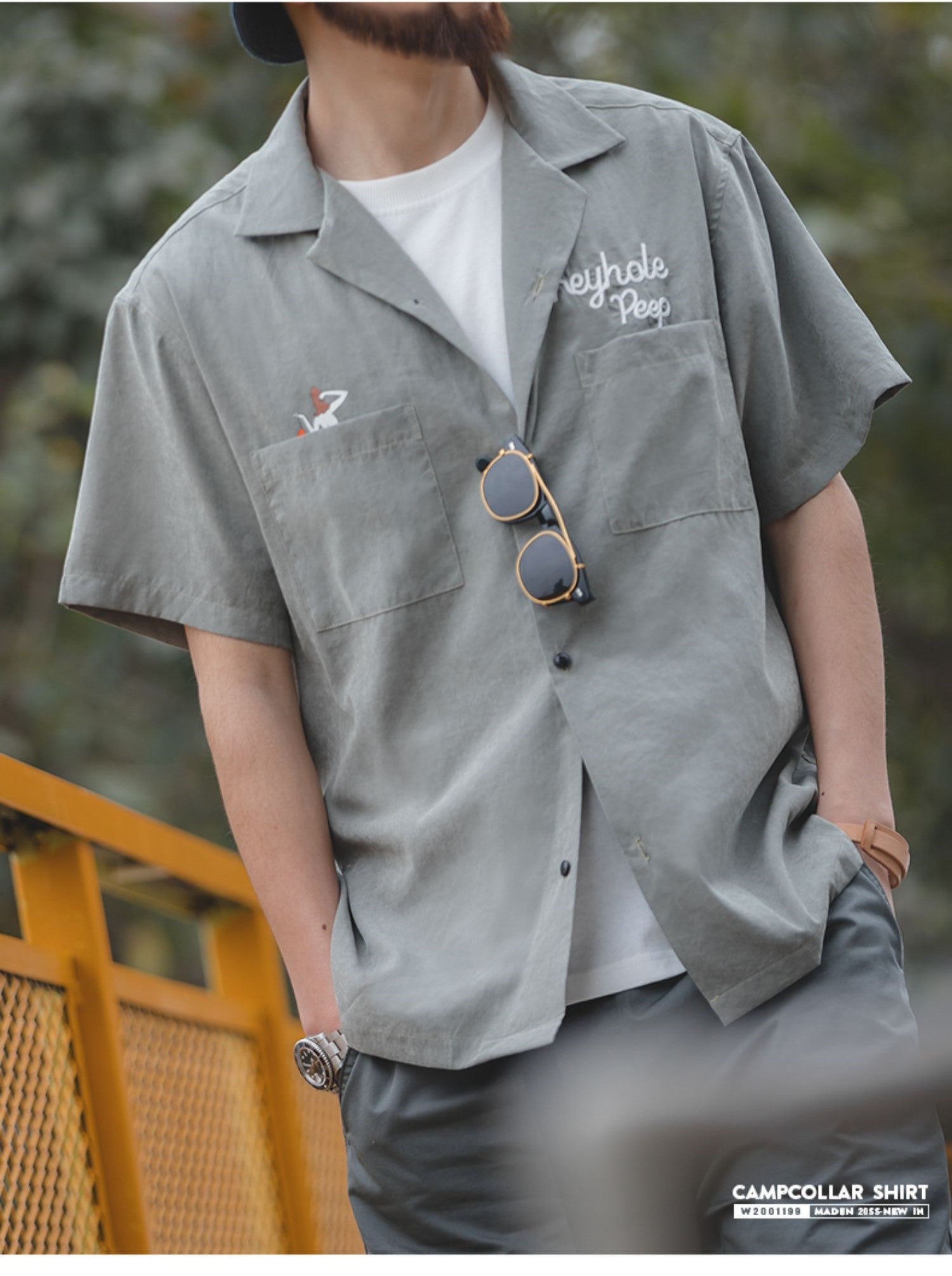 2色展開☆ヴィンテージ風 チェーンステッチ 刺繍 メンズ オープン