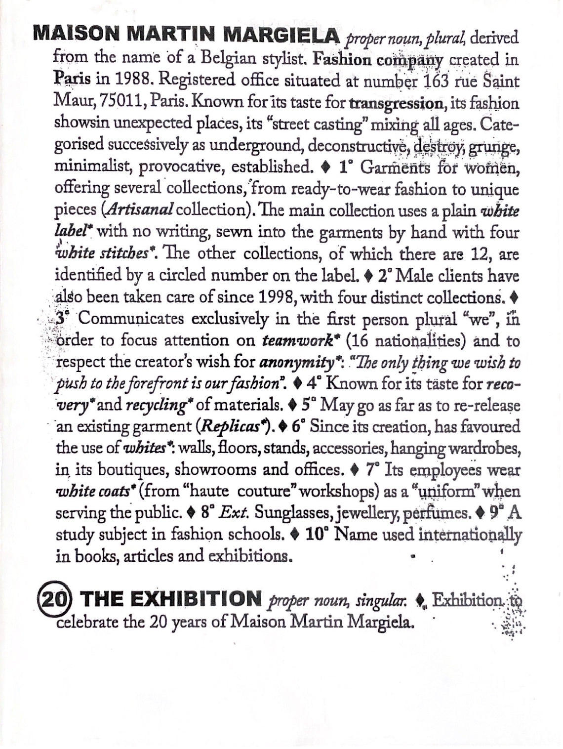 Rare Books Paris - “20” The Exhibition Maison Margiela