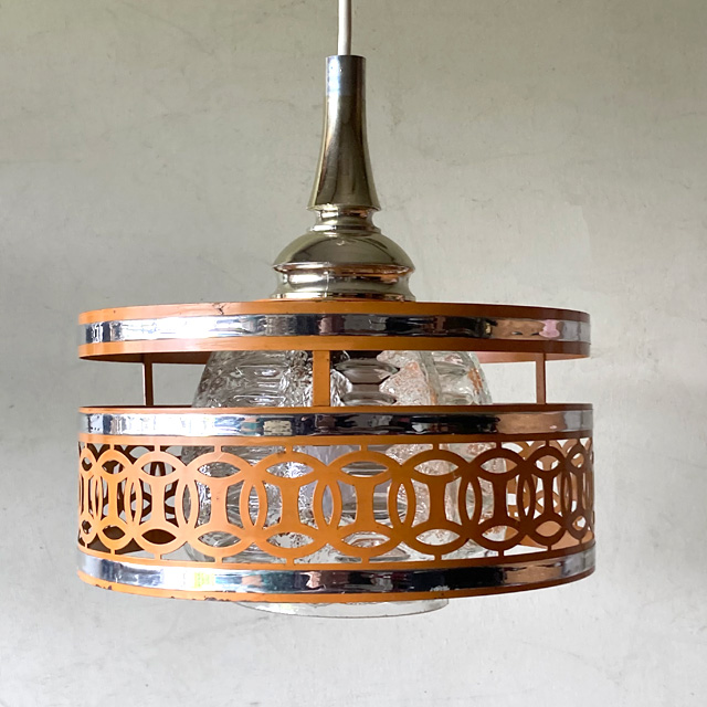 ドイツ 70's ヴィンテージ・ガラス シェード ペンダント ランプ ミッド