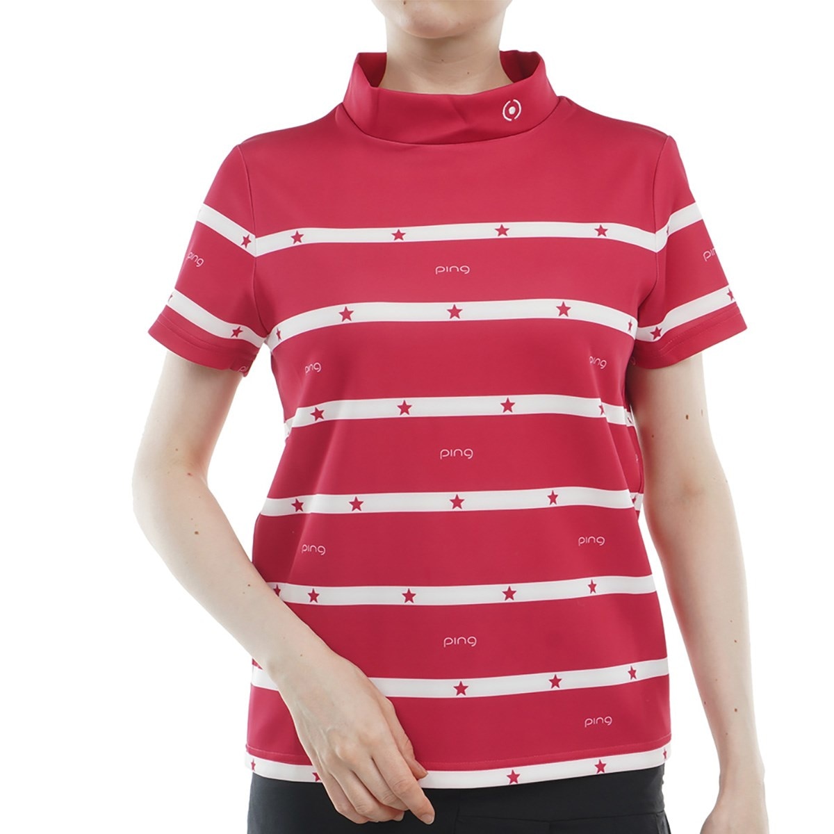 アウトレット】星柄ボーダー ハイネック半袖シャツ レディス(半袖