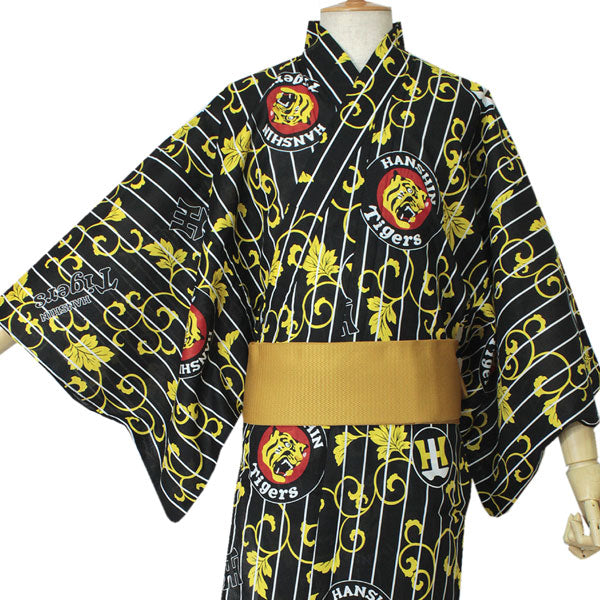 阪神 タイガース グッズ 応援 浴衣 メンズ 黒 縞 ツタ M L ロゴ マーク