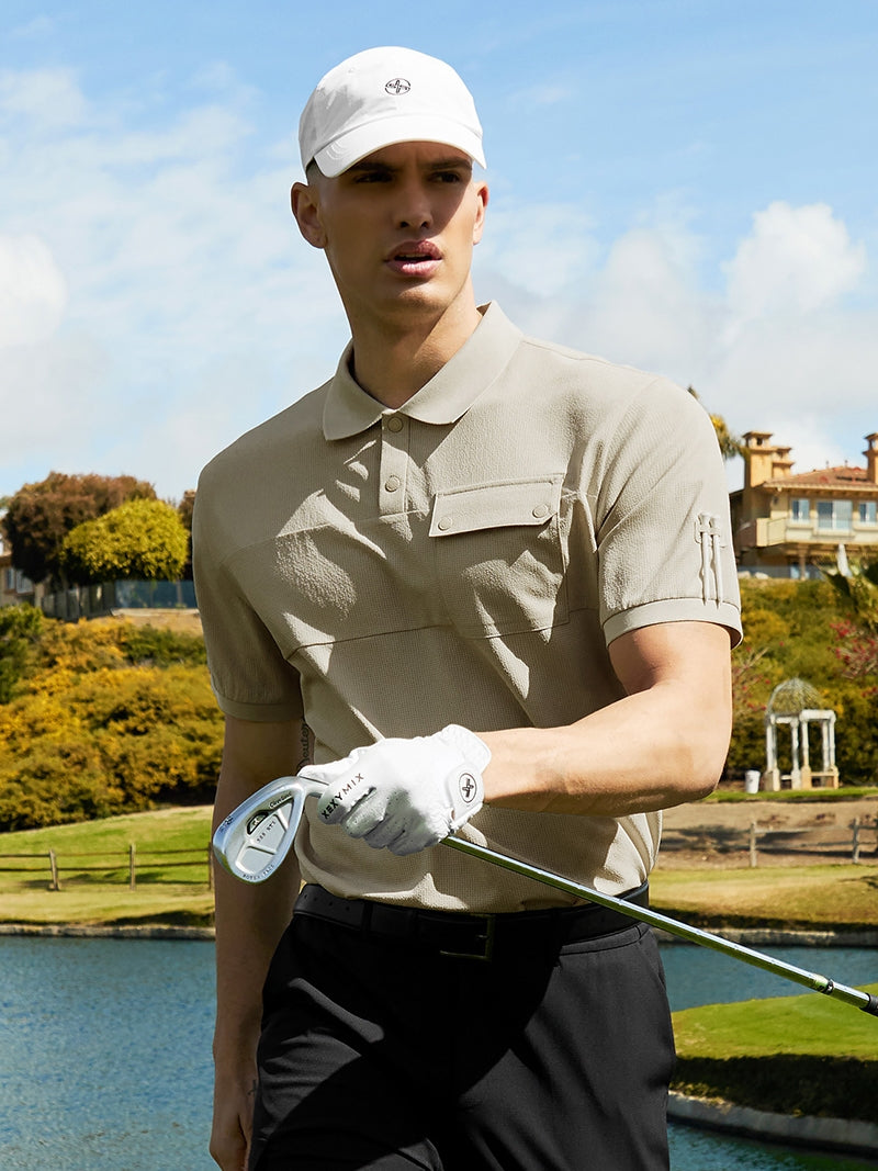 シアサッカー ストレッチ ポロシャツ 半袖