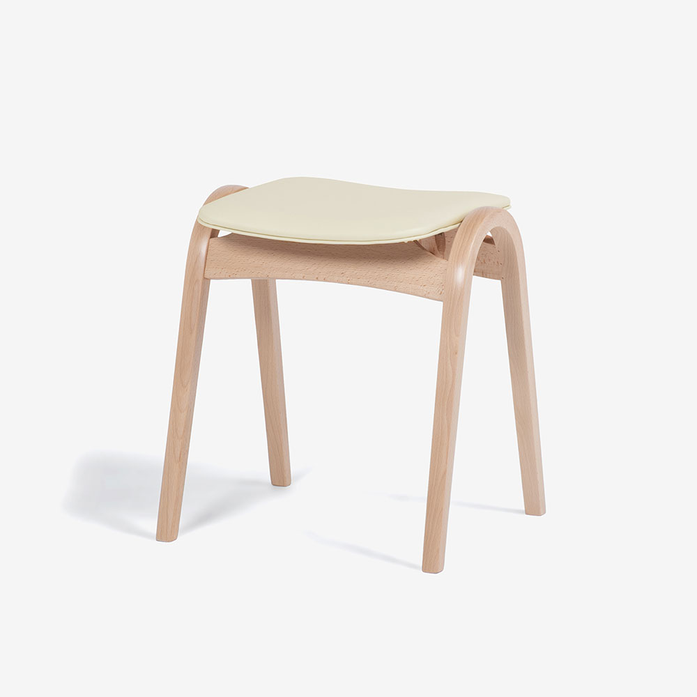 秋田木工 スツール「No.202」ブナ材NAナチュラル色 張地#PVCBE