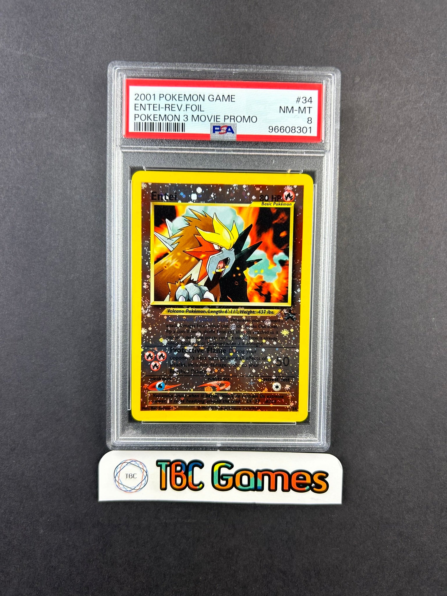 Entei Reverse Holo Pokemon 3 Movie Promo #34 2 SWIRLS PSA 8 – TBC
