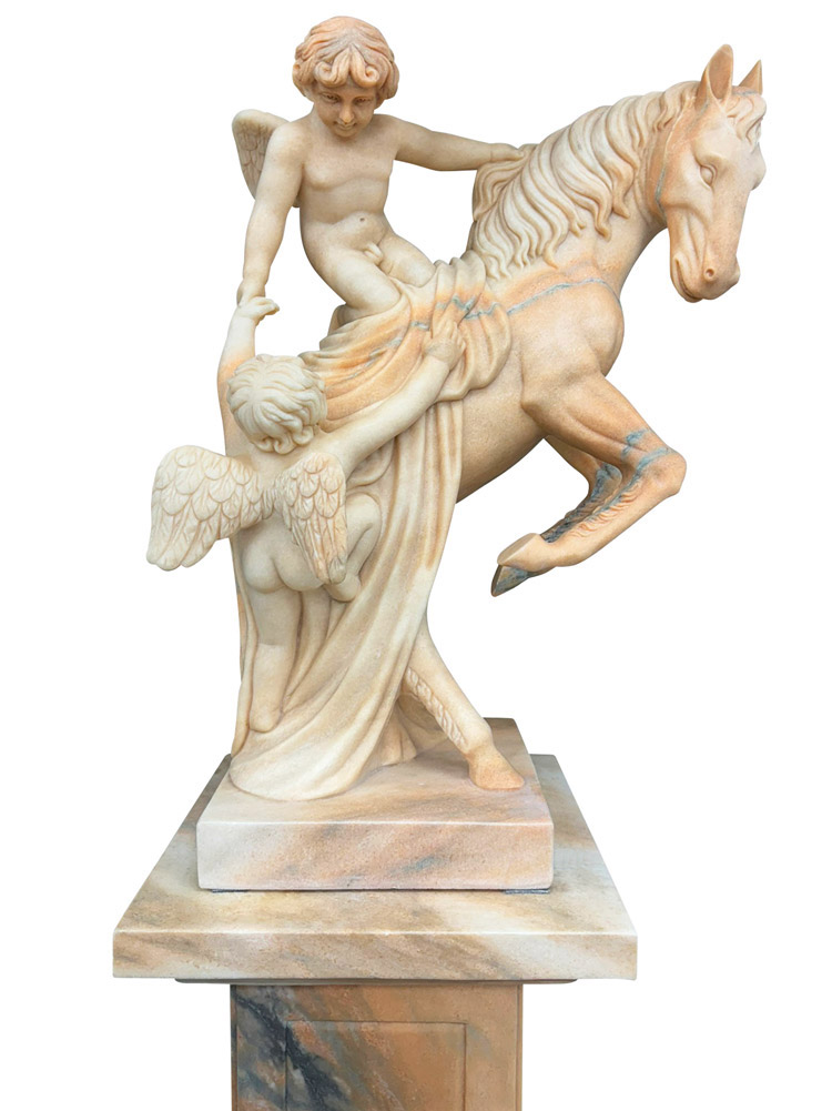 楽天市場】天然大理石彫刻 馬に乗る天使 ペア 対 ピンク H185cm 台座