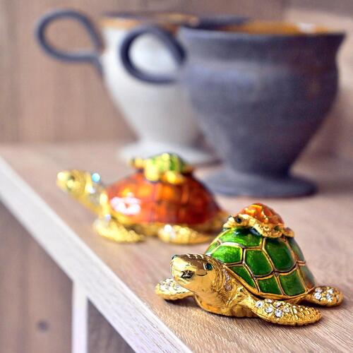 楽天市場】カメの宝石箱 2個セット子母亀 緑色 棕色 ジュエリー