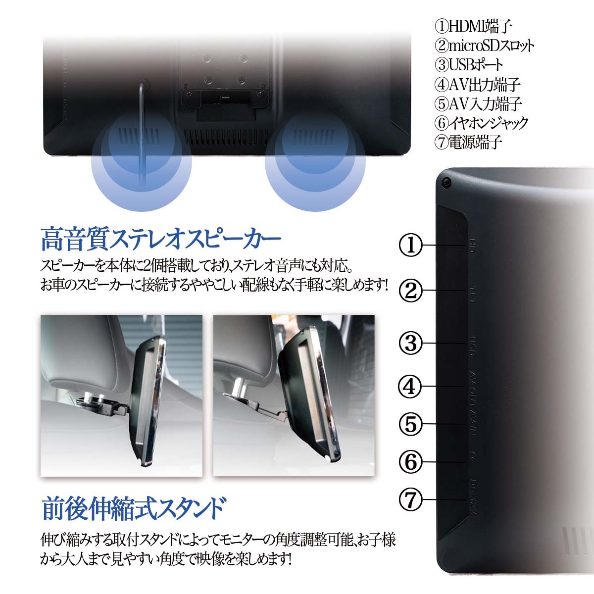 楽天市場】11.6インチ ヘッドレストモニター 後部座席用 HDMI入力 DVD