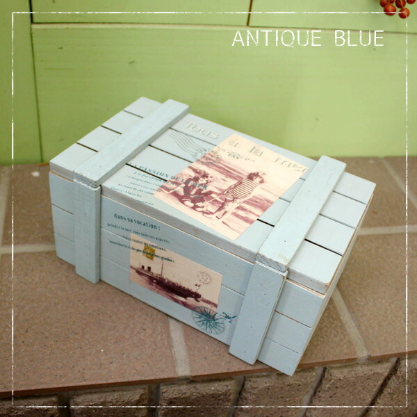 楽天市場】フタ付BOX（蝶番タイプ）【アンティークブルー】カントリー