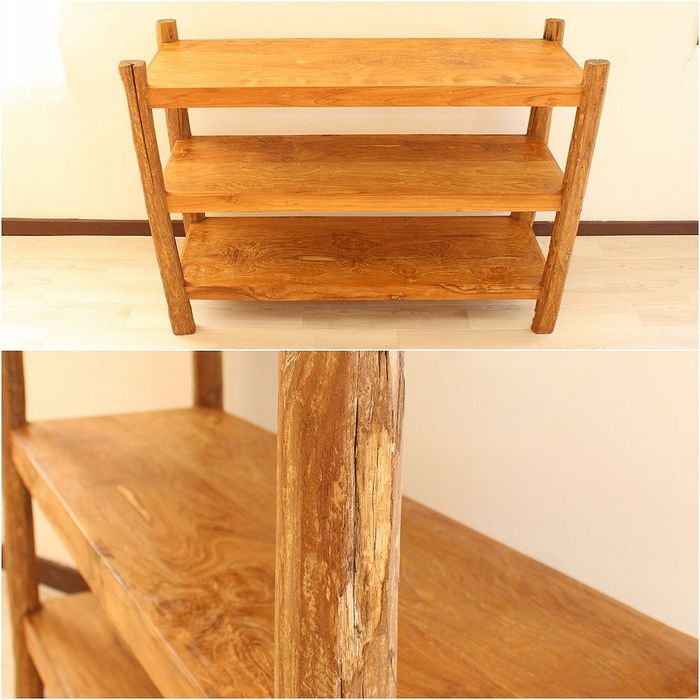 楽天市場】チーク家具 古材 古木 木製ラック 無垢 シェルフ
