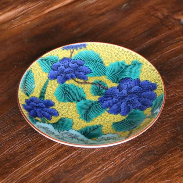 楽天市場】九谷焼 青郊窯豆皿 古九谷青手土坡に牡丹図MC-04 : 九谷陶芸