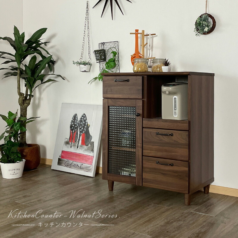 楽天市場】レンジ台 幅70 脚付 ウォールナット スライドカウンター