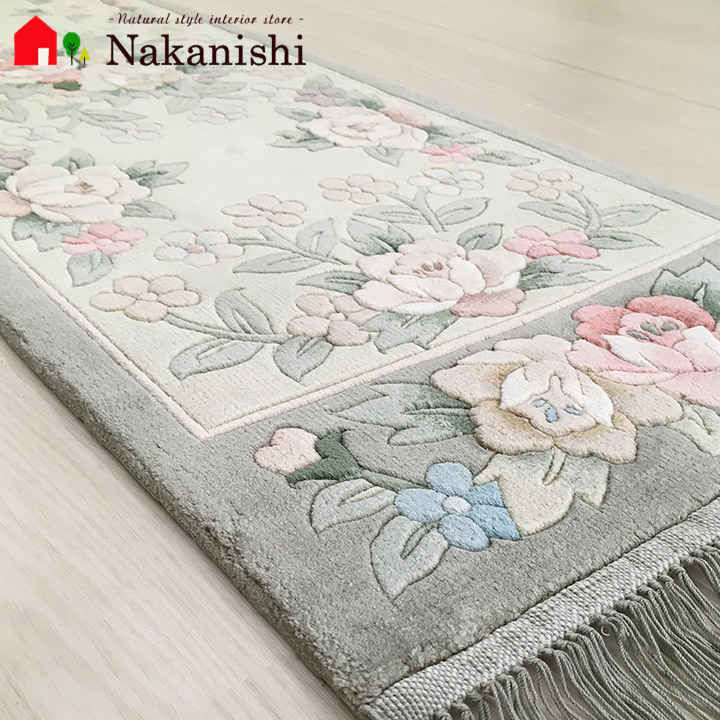 楽天市場】【中国段通 シルク 玄関マット】「花天月地」絨毯