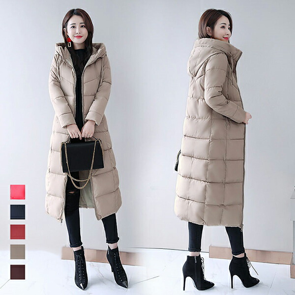 楽天市場】中綿コート レディース ロング フード付き スタンドカラー a