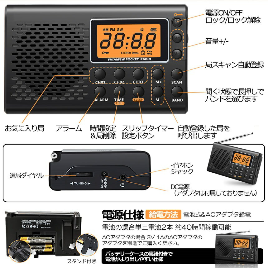 楽天市場】ポケットラジオ ワイドfm FM/AM 高感度受信 小型 持ち運び