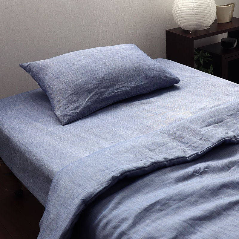 麻 ボックスシーツ シングル｜夏にべたつかない近江ちぢみ