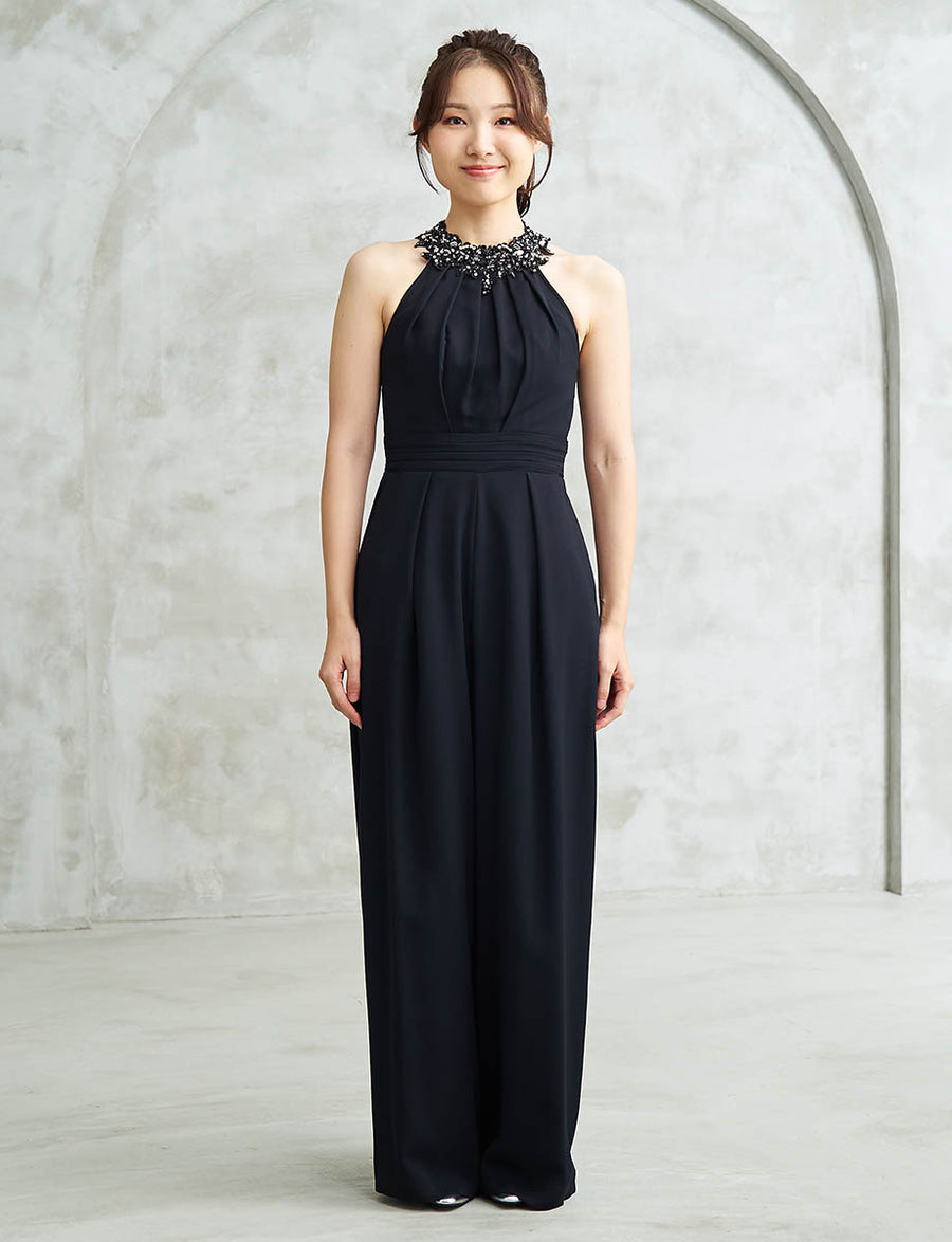 シフォンパンツドレス ホルターネック 黒 演奏会 発表会にお薦め