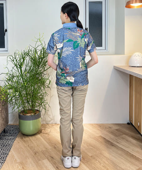 全2色】アロハプリントポロシャツ（リーフ柄） FB4525U-15 | 飲食店