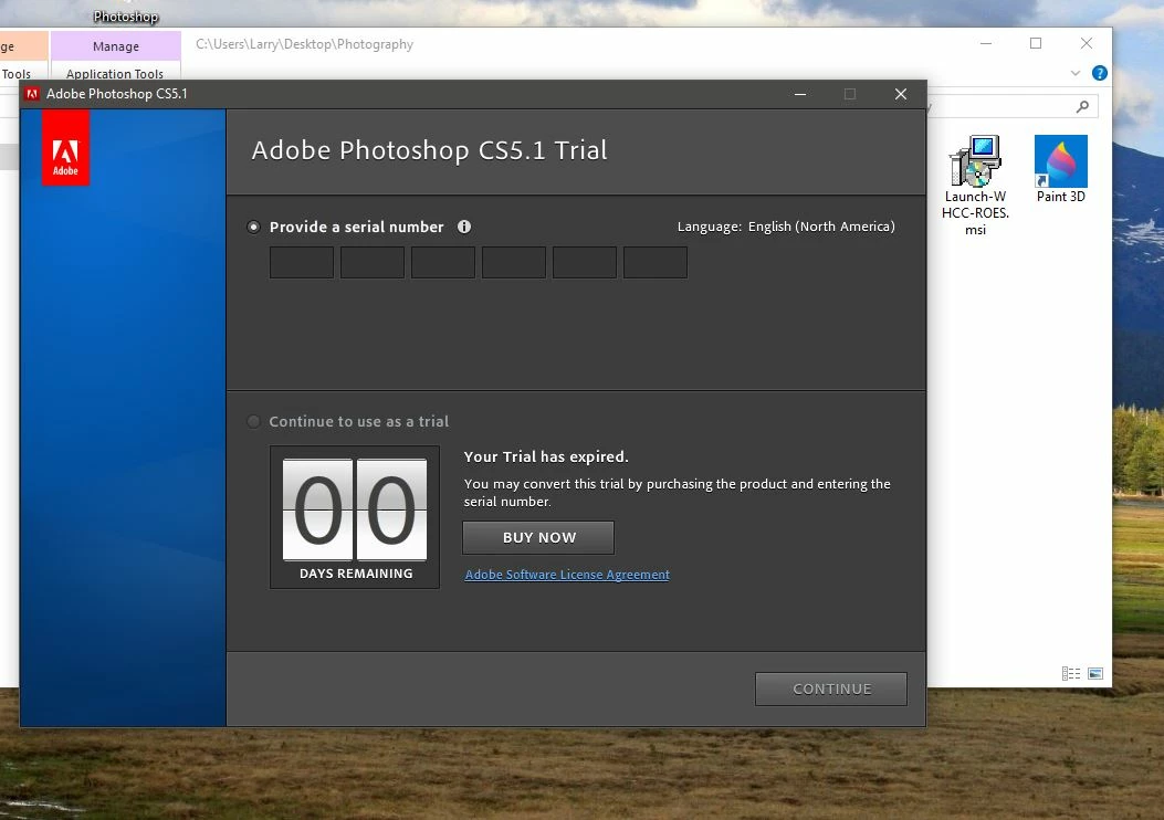 Photoshop CS5.1 Purchased program was over-taken by a 30 day trial