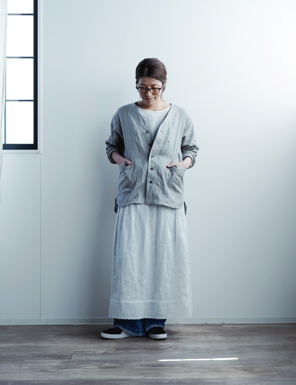 リネンシャツジャケット】定番にできる扱いやすさ / 銀灰色(ぎんかい