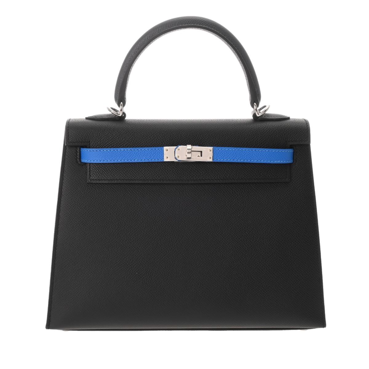 エルメス ケリー25 外縫い トリコロール ブラック/アルドワーズ/ブルー
