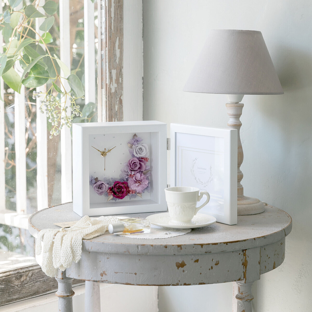 プリザーブドフラワー クロック＆フォト イエロー [ 2-U ]