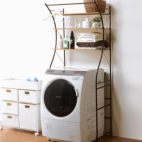 見た目もオシャレですっきり整頓できる 洗濯機ラック (ブラウン)の詳細