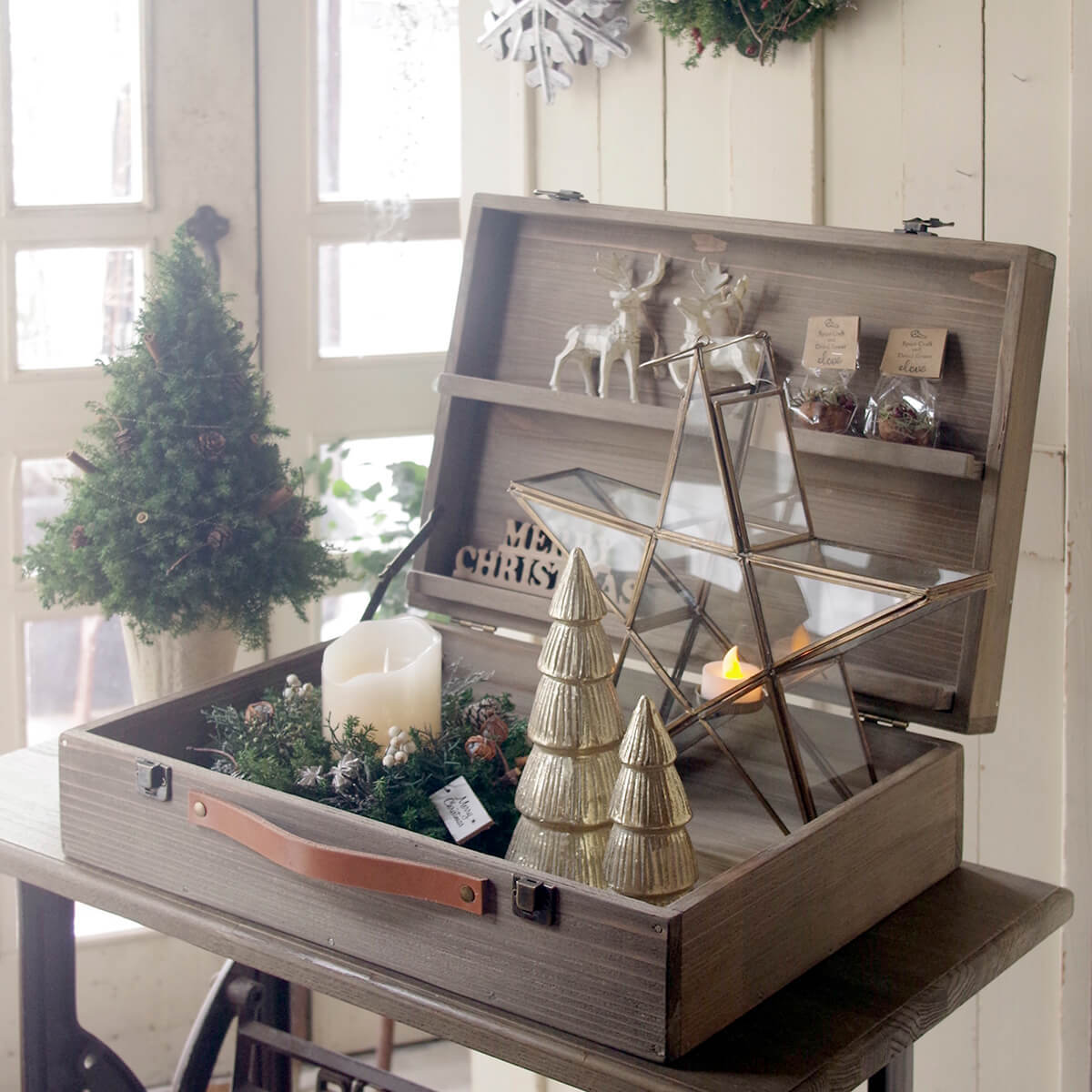 ディスプレイトランクボックス｜アンティーク調木製什器・陳列棚｜通販