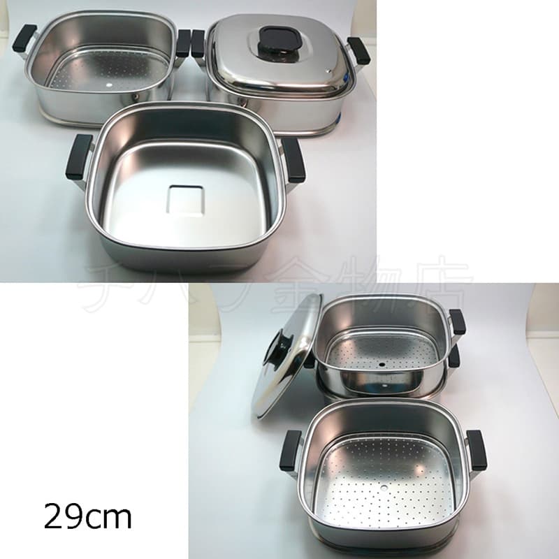 桃印PEACHBRAND 角型蒸し器3段（IH対応） 29cm 18-0ステンレス 日本製