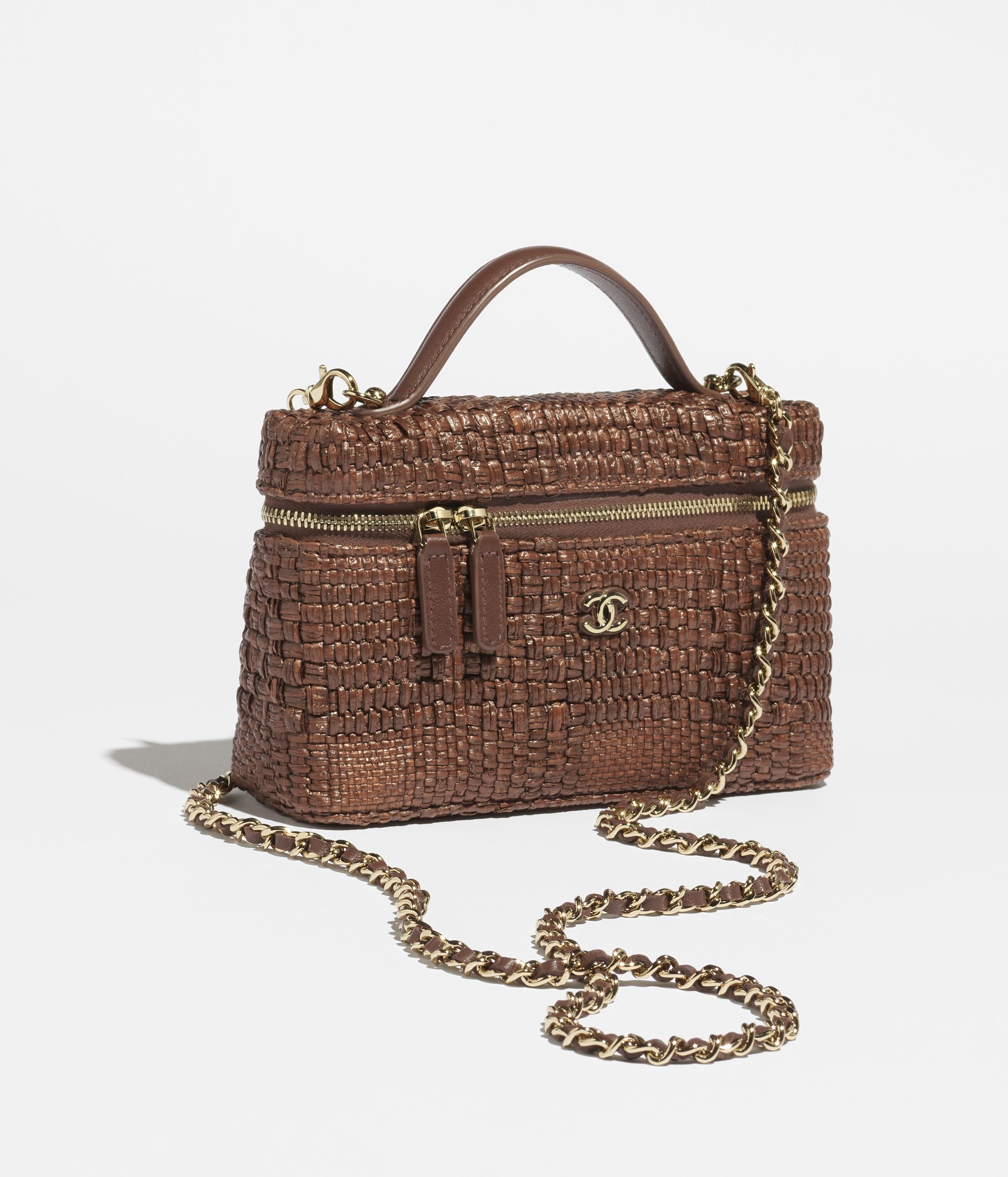 Classic vanity with chain - Braided raffia & gold-tone metal