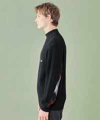 WEB・一部店舗限定】ハーフモックケーブルニット（WEB限定）｜BLACK