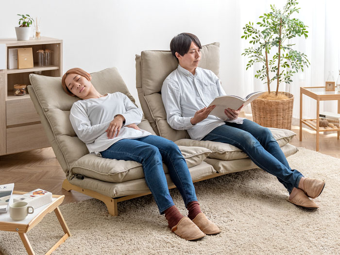 2人掛けリクライニング座椅子 ハイバック ダブルクッション