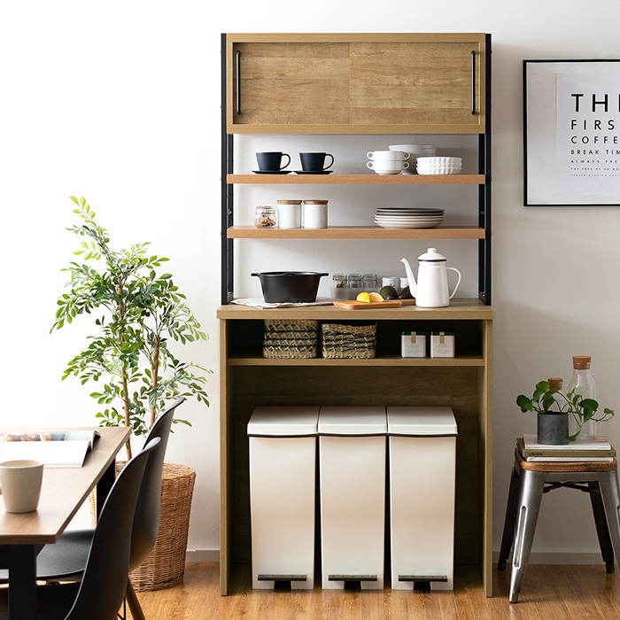 アイアンフレーム食器棚 Markus(マルクス) 幅90cm 引戸タイプ | 家具