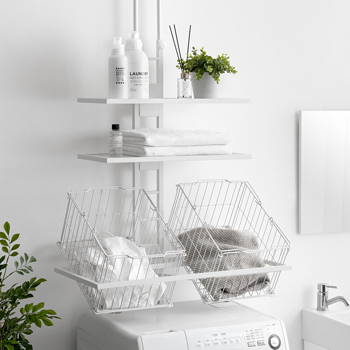 突っ張り式ランドリーラック Leith(レイス)カゴ付きタイプ | 家具