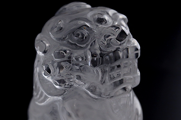 水晶彫り物貔貅（ひきゅう）-083水晶クラスター、天然石ビーズのアート