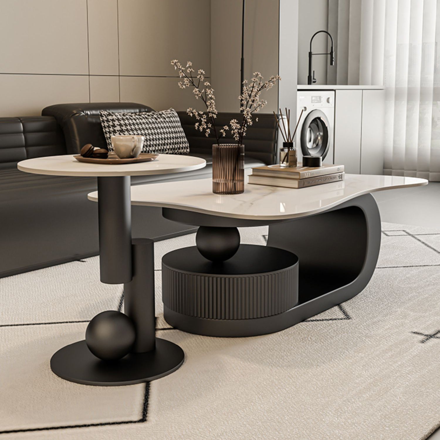 セラミック天板のコーヒーテーブル｜引き出し収納付き fel-1957