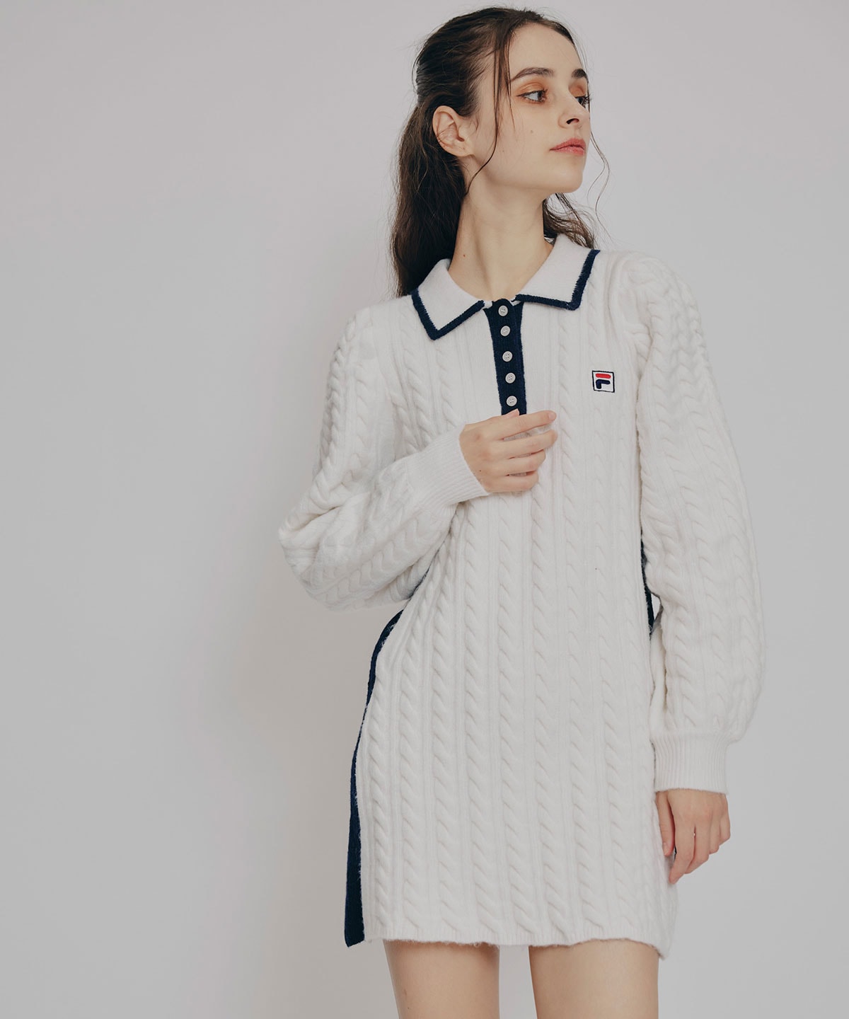 FILA×REDYAZEL］ケーブルニットポロミニワンピース(F ホワイト