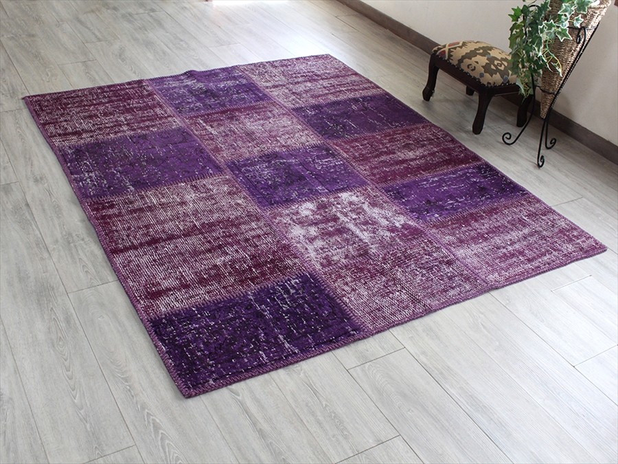 リサイクル・パッチワークラグ181×150cm パープル/セッジャーデサイズ