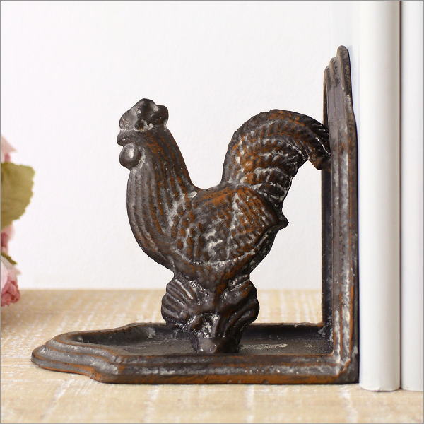 ブックエンド アンティーク おしゃれ アイアン鋳物 本立て ニワトリ 鳥