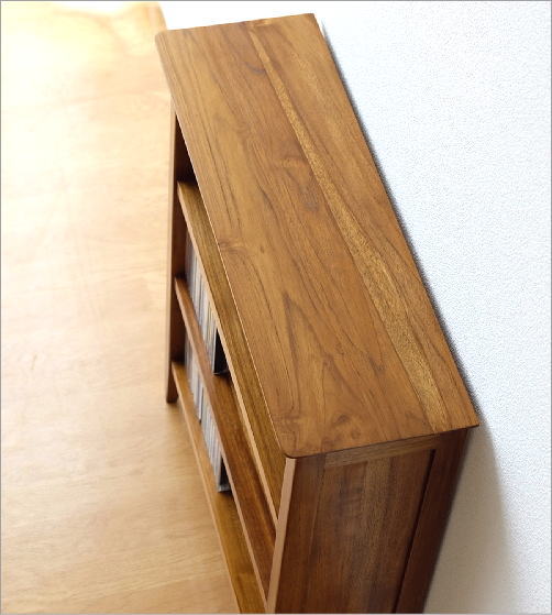 CDラック 文庫本本棚 チーク 無垢材 3段 薄型 スリム チークコンパクト