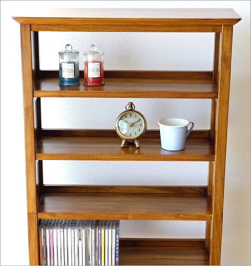 CDラック 文庫本本棚 チーク 無垢材 スリム 薄型 6段 チークCDラック60