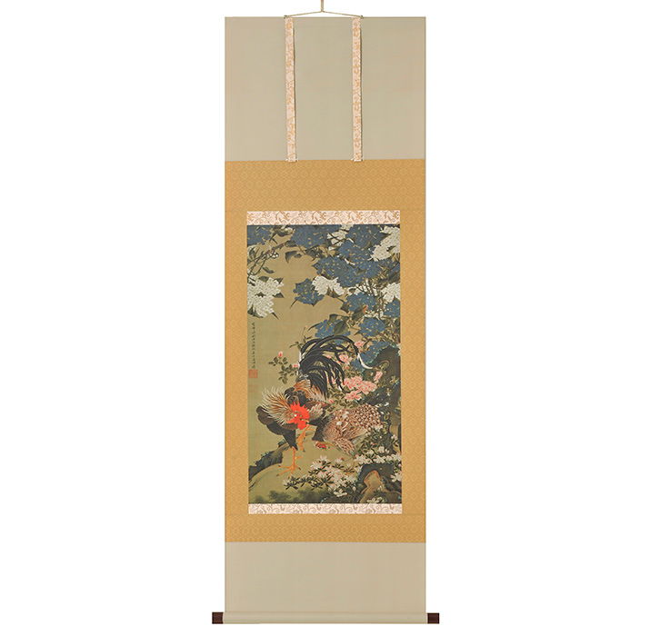 伊藤若冲 傑作十四選 紫陽花双鶏図 あじさいそうけいず 掛け軸 掛軸