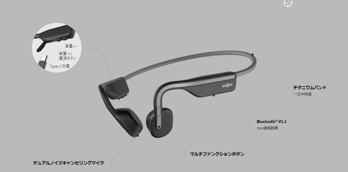 OPENMOVE S661【グレー】エントリーモデル 骨伝導イヤホン