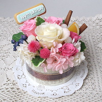 ホールケーキ（ホワイトピンク） p-24031 プリザーブドフラワーキット