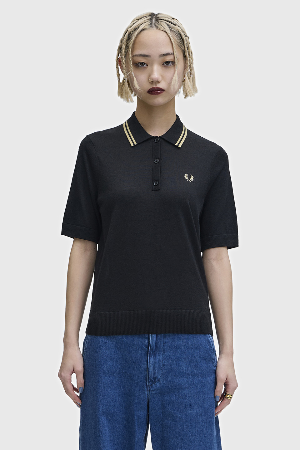 Tipped Knitted Shirt(10 90A：BLACK / CHAMPAGNE): | FRED PERRY