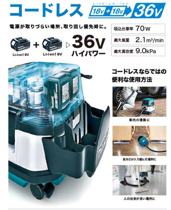 マキタ 充電式ハイブリッド集じん機 VC860DZ 18V+18V対応 （本体のみ