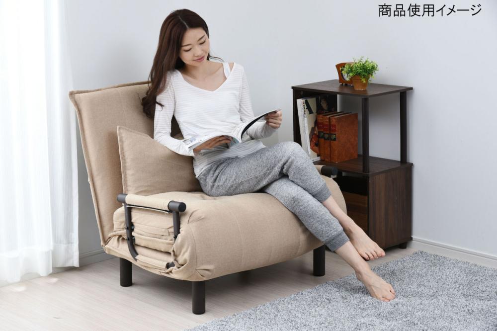山善 1人掛けソファベッド クッション付き ベージュ の通販