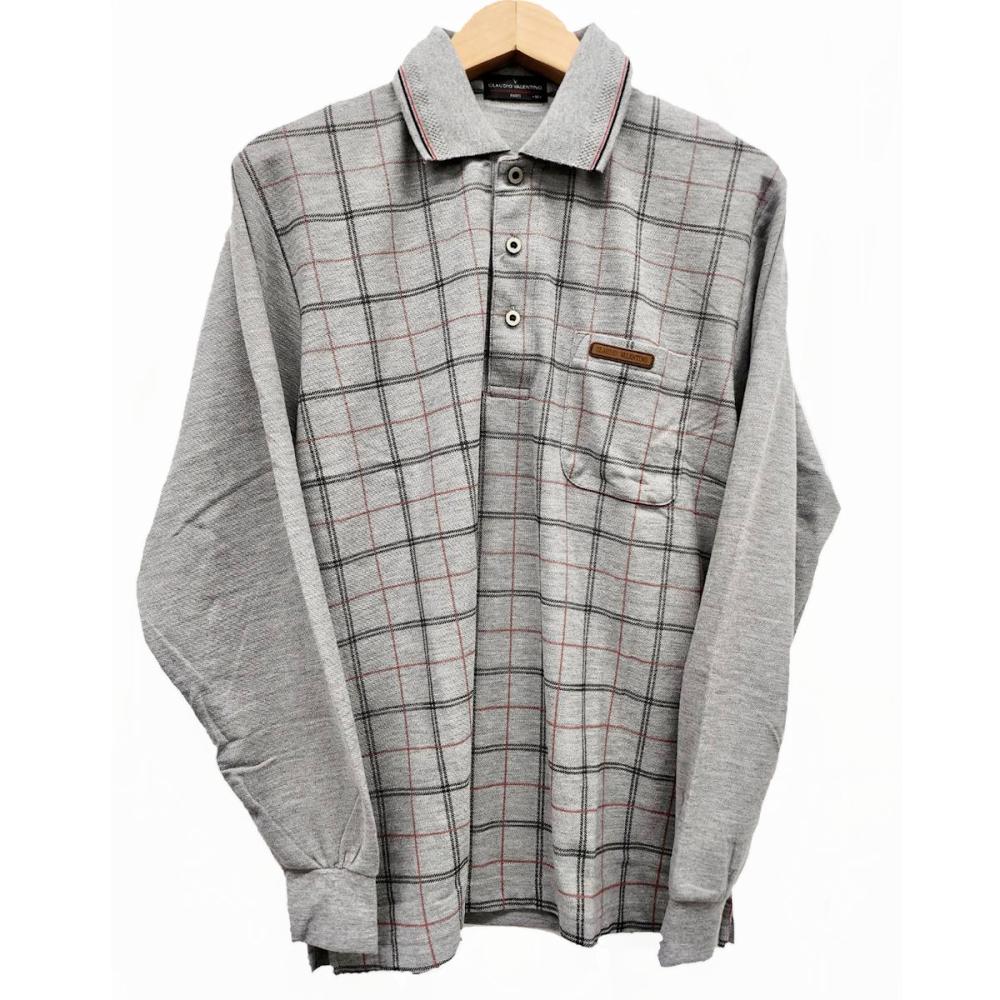 K－SWISS 長袖ポロシャツ CVC鹿の子生地 チェックグレー L