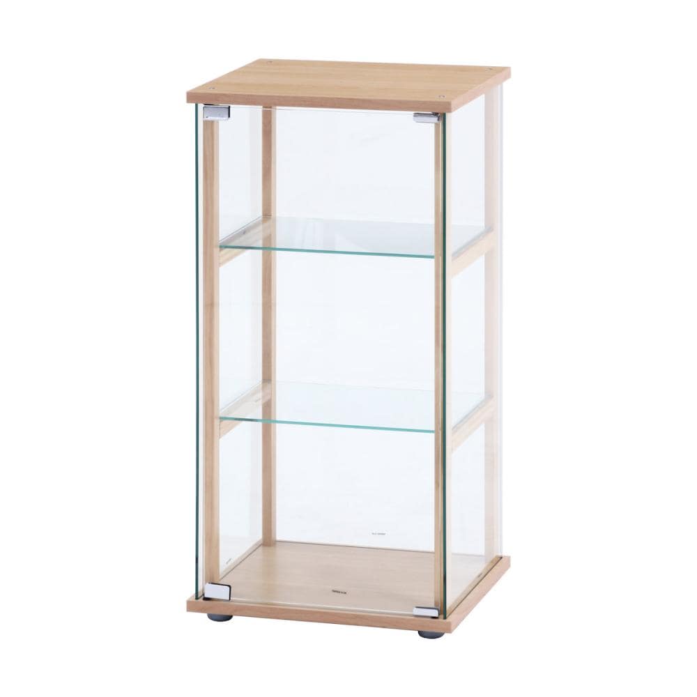 不二貿易 ガラスコレクションケース3段 ナチュラル 全面ガラス 木製