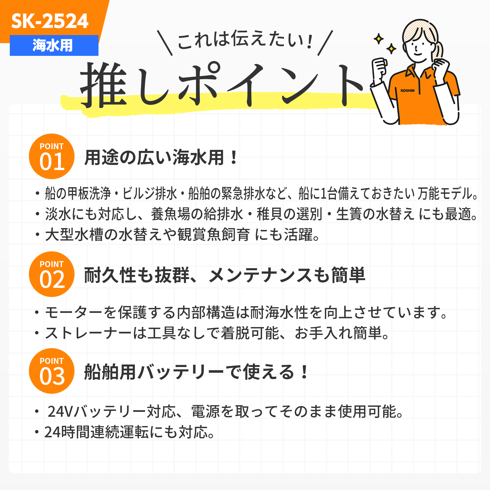 海水用水中ポンプ SK-2524(SK-2524-AAA-2) SK-2524 | 株式会社工進【公式】