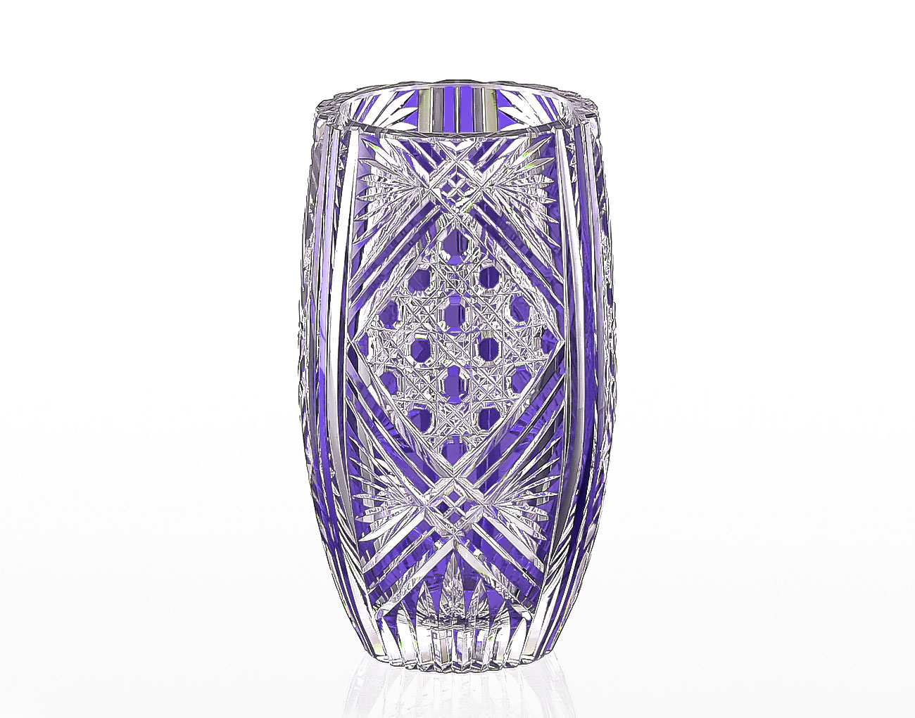 直営店限定 江戸切子 花瓶＜笹っ葉に八角籠目紋＞/紫 | カガミクリスタル